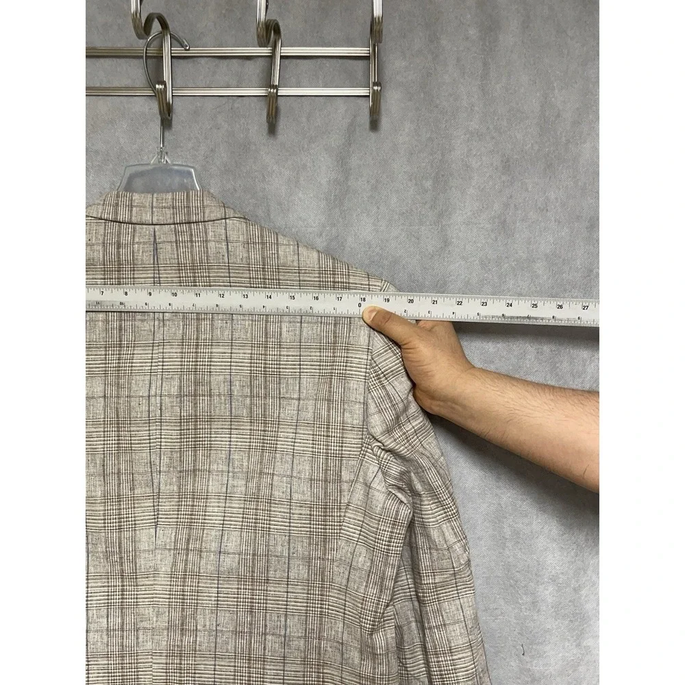 Joseph Abboud Blazer Men 42L Tan Plaid Slim Linen Cotton Casual Sport Coat Luxe